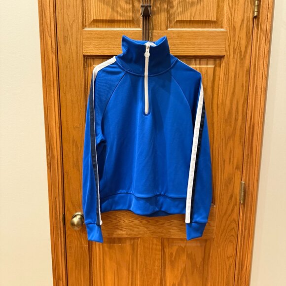 Tory Sport Quarter Zip Pullover in Blue; black and white stripes on sleeve, XL - Picture 1 of 3